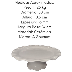 Prato Redondo C/ Pé em Cerâmica Branco Class Home