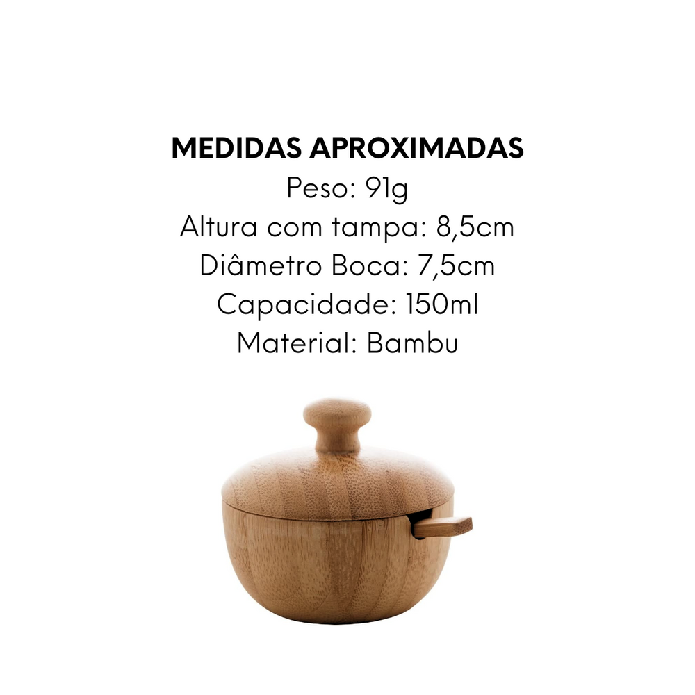 Açucareiro Com Colher Bambu 150ml Lyor