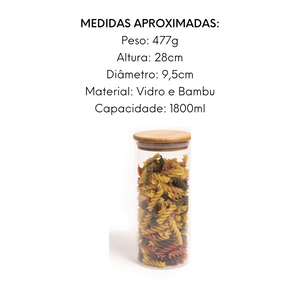 Pote Hermético de Vidro 1,800ml de Vidro e Bambu Class Home