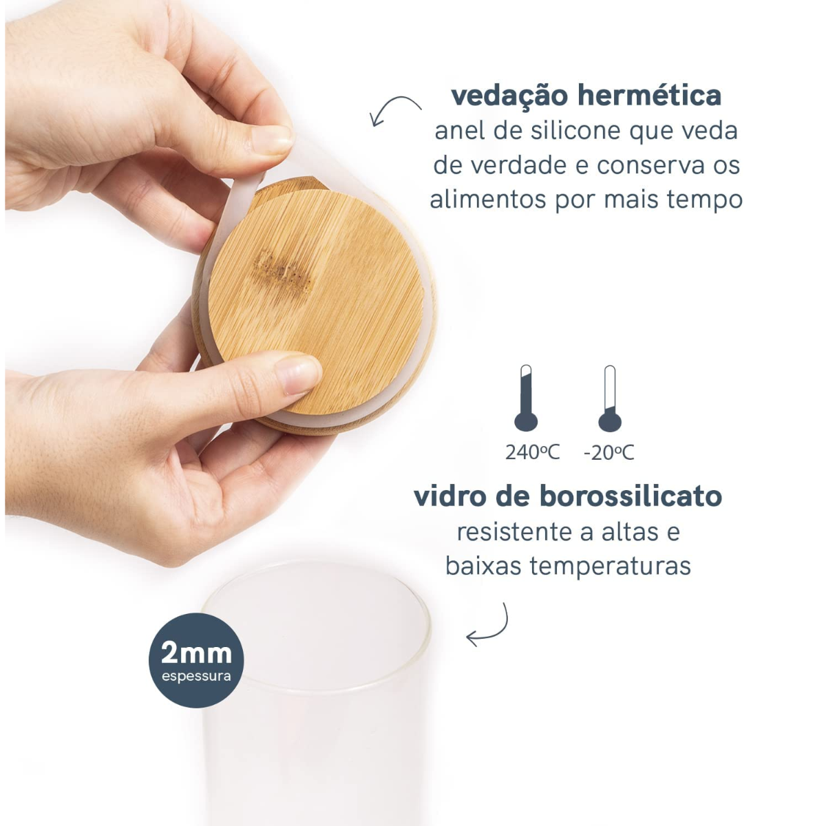 Pote Hermético de Vidro 1,800ml de Vidro e Bambu Class Home