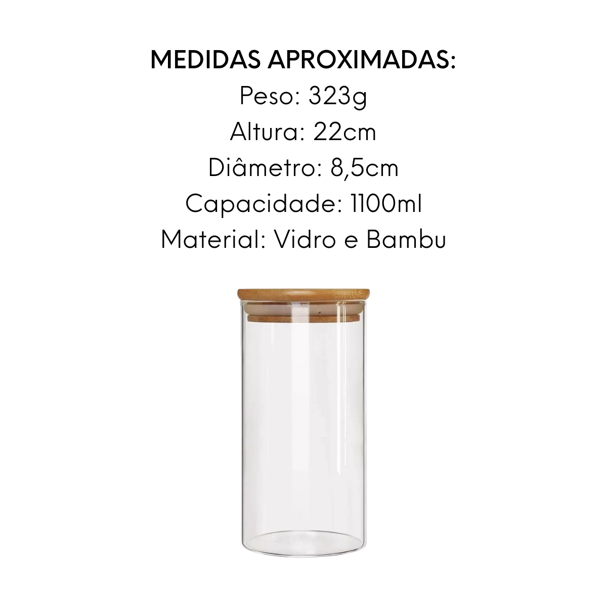 Pote Hermético de Vidro e Bambu Com Tampa 1,100ml Class Home