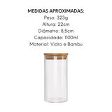 Pote Hermético de Vidro e Bambu Com Tampa 1,100ml Class Home