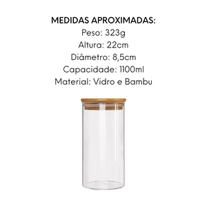 Pote Hermético de Vidro e Bambu Com Tampa 1,100ml Class Home