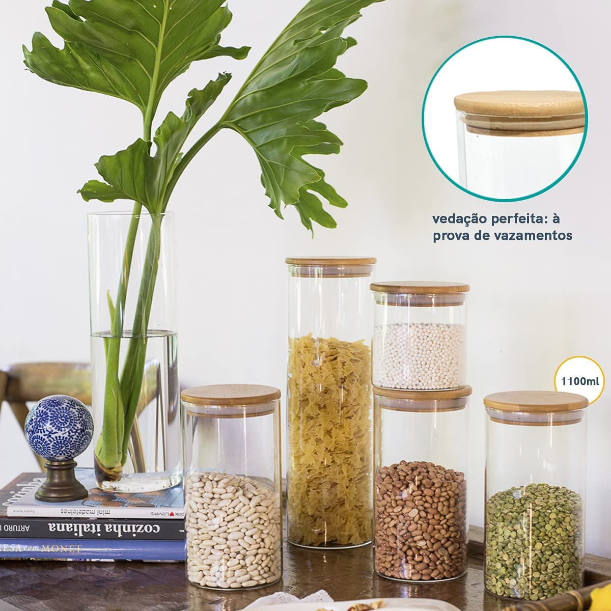 Pote Hermético de Vidro com Tampa de Bambu Redondo 450ml Class Home