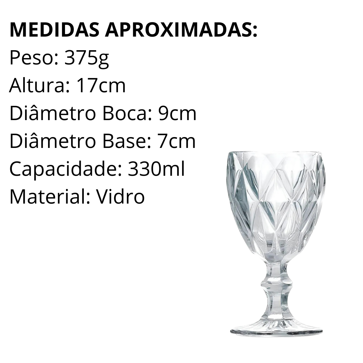 Taça Agua Diamond 330ml Vidro Class Home