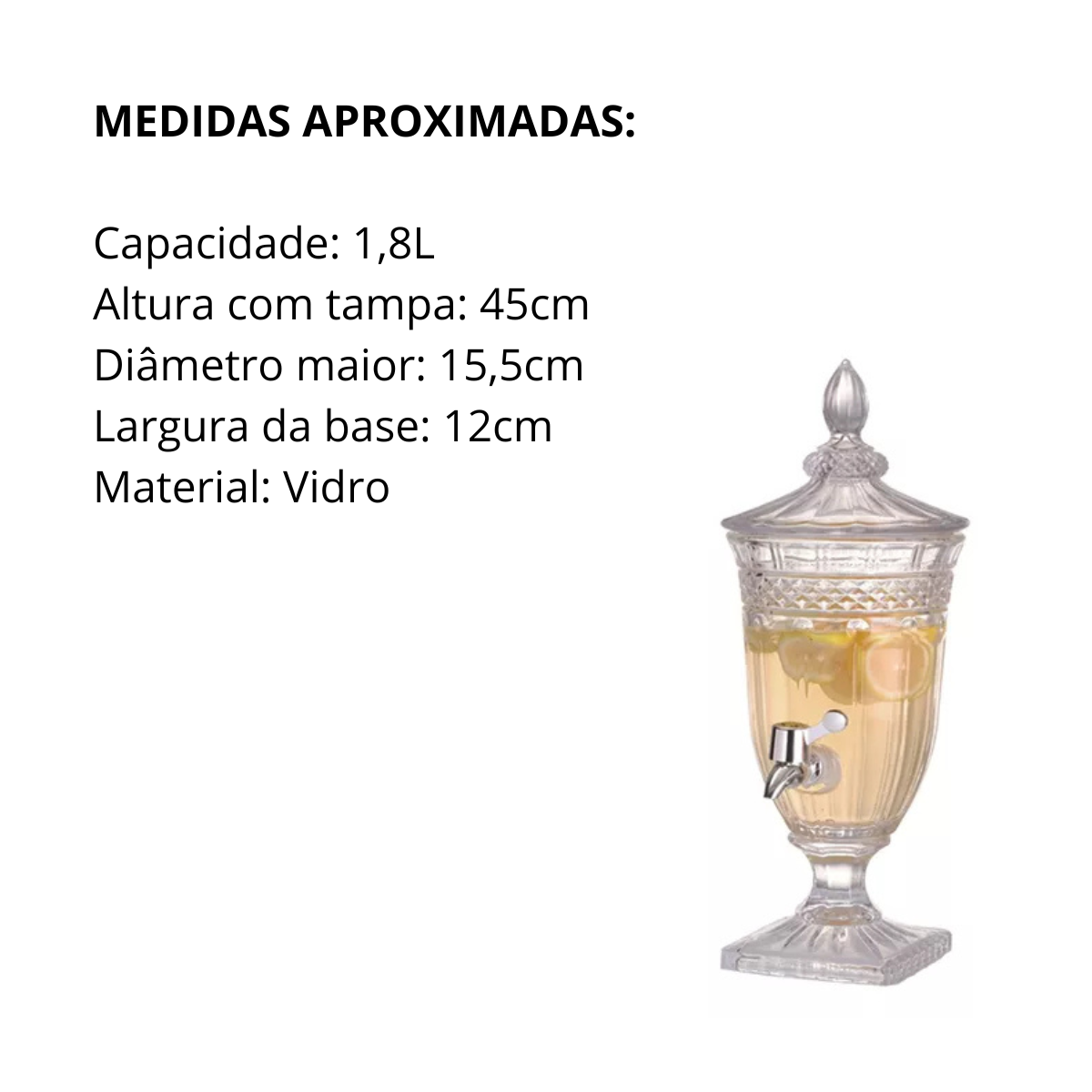 Suqueira Dispenser Vidro 1,8L - A Gourmet
