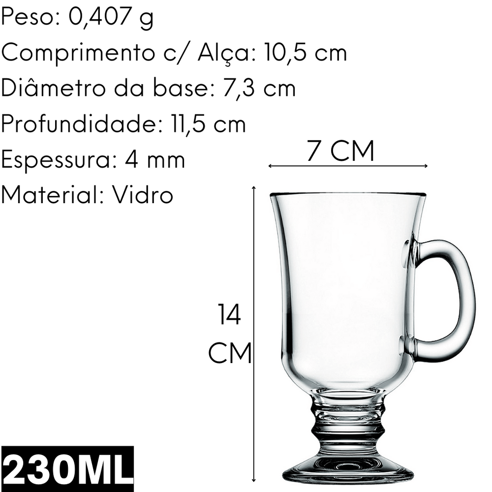 Caneca Capuccino Irish de Vidro 230ml Class Home