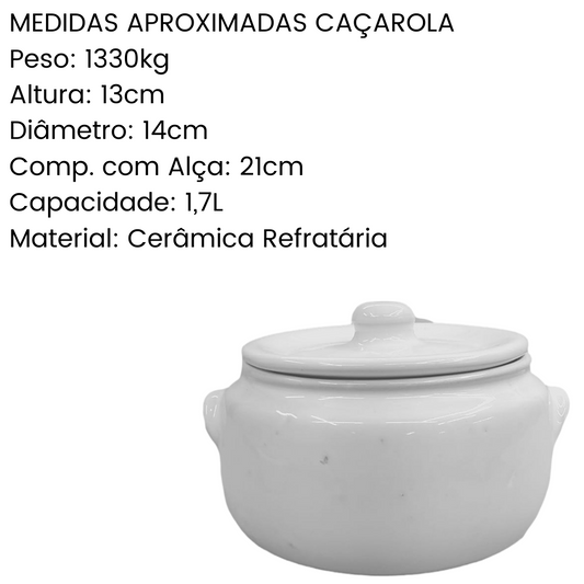 Caçarola Cerâmica Branca Refrataria 1,7L