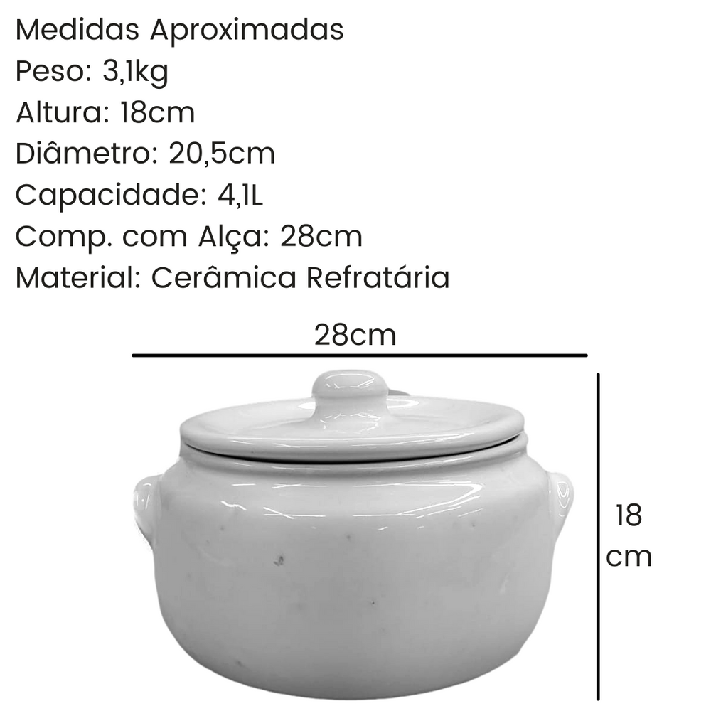 Caçarola Ceramica Branca Com Tampa 4,1L LaFaenza