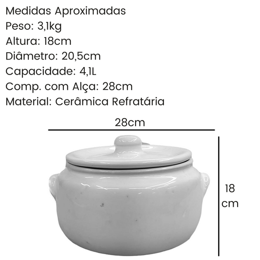 Caçarola Ceramica Branca Com Tampa 4,1L