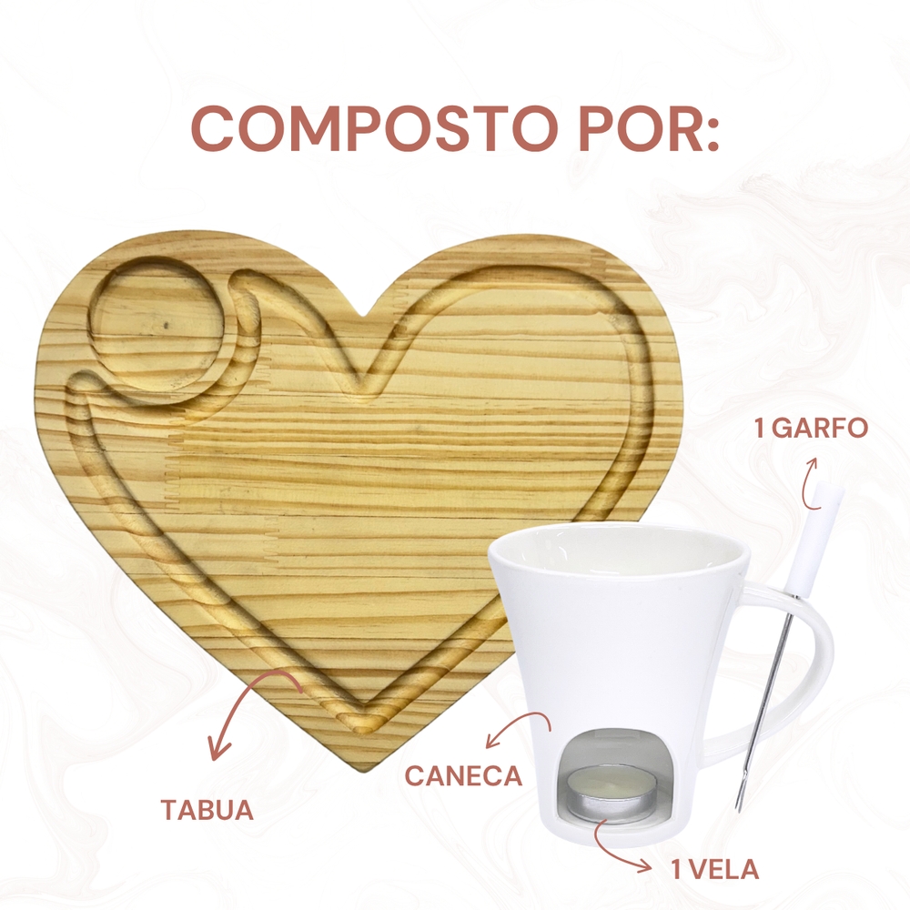 Caneca Fondue com Tabua Coração - A Gourmet