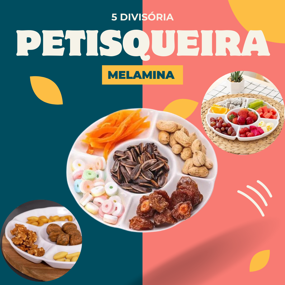 Petisqueira 5 Divisória Melamina 23cm - A Gourmet