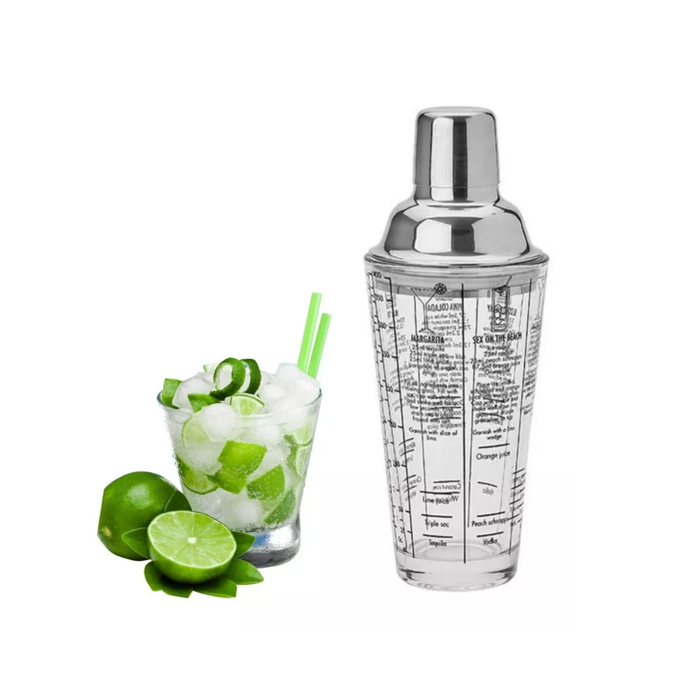 Coqueteleira 450ml de Vidro Com Tampa Aço Inox Etilux