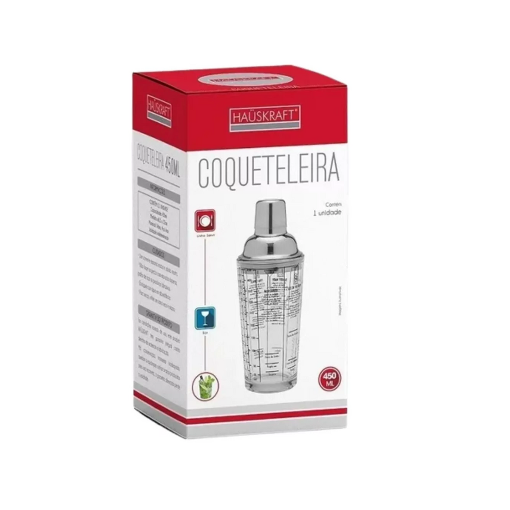 Coqueteleira 450ml de Vidro Com Tampa Aço Inox Etilux