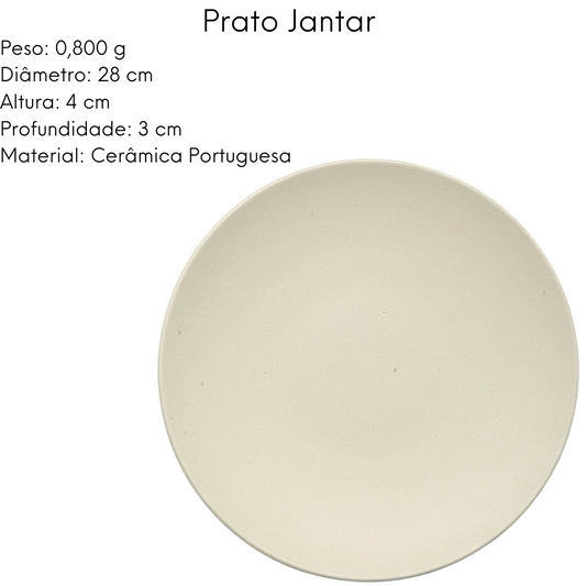 Prato Jantar 28cm em Cerâmica Branca