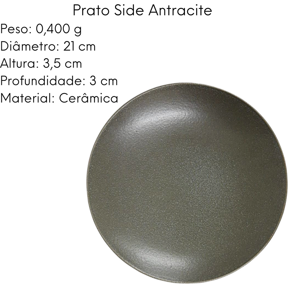 Prato Side 22cm Antracite em Cerâmica Glob Imports
