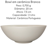 Tigela Bowl Saladeira 20cm Ceramica Branca Glob Imports