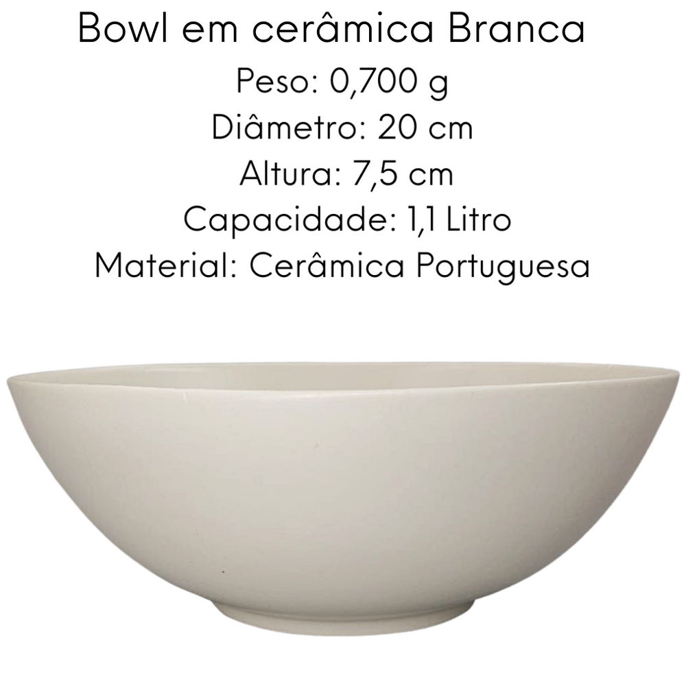 Tigela Bowl Saladeira 20cm Ceramica Branca Glob Imports