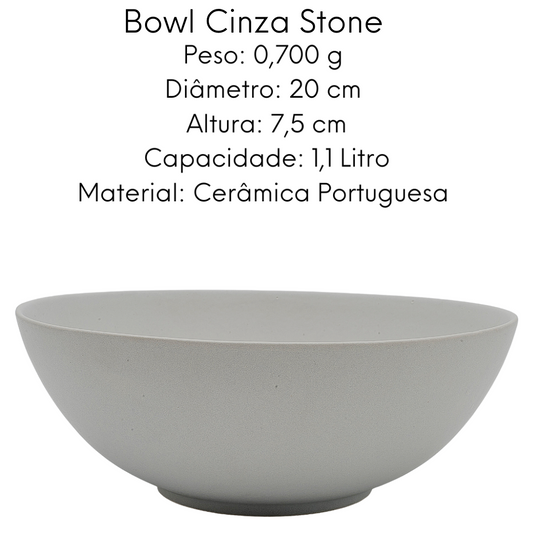 Tigela Bowl Saladeira em Cerâmica Cinza Stone 20cm