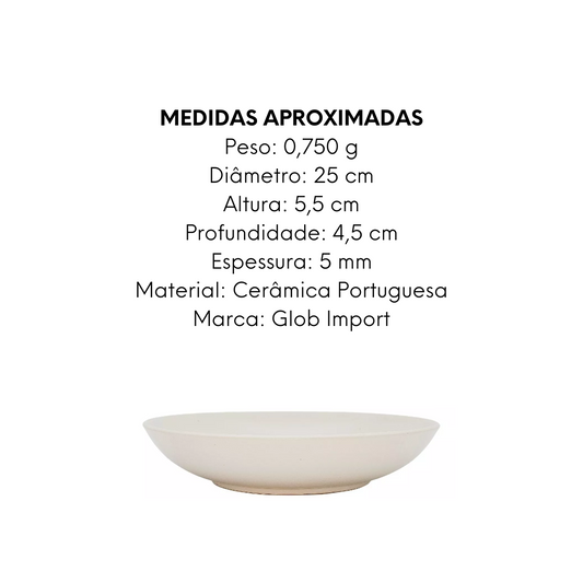 Prato Sopa Pasta 25cm de Cerâmica Branca