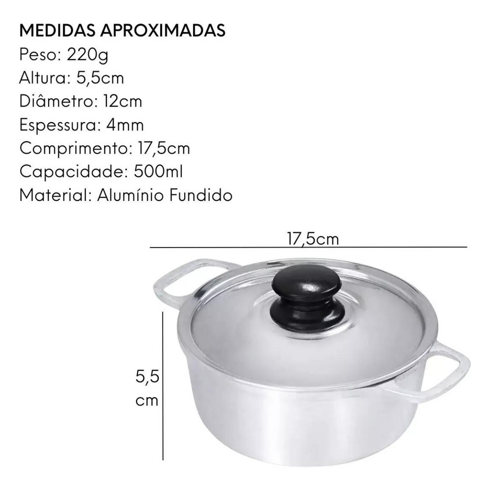 Caçarola AMTL N12 Aluminio de 500ml Com Tampa Carola