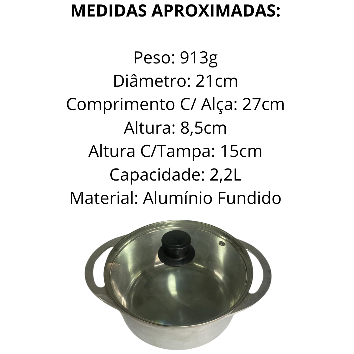 Caçarola de Alumínio Fundido C/ Tampa de Vidro 2,2L - A Gourmet