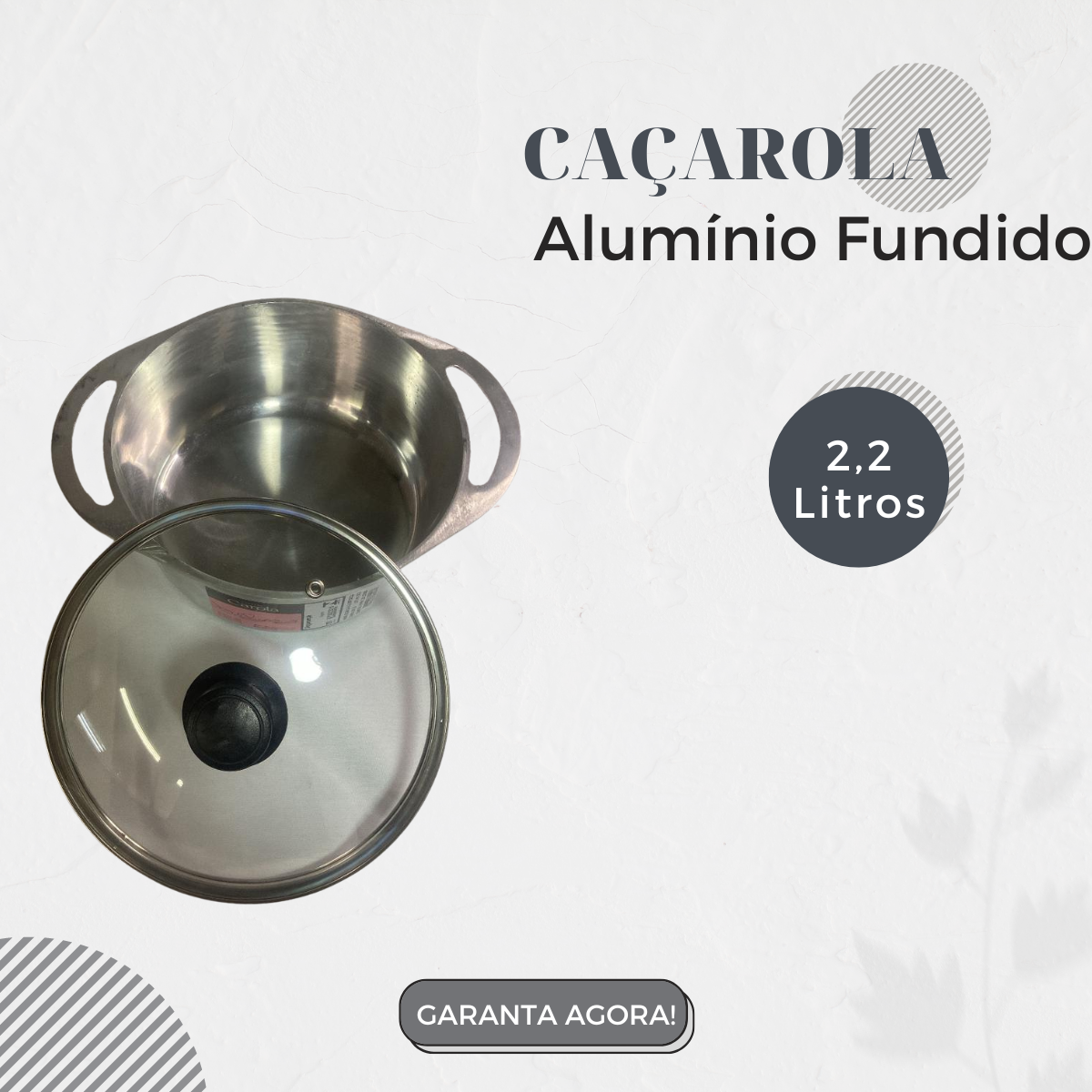 Caçarola de Alumínio Fundido C/ Tampa de Vidro 2,2L - A Gourmet