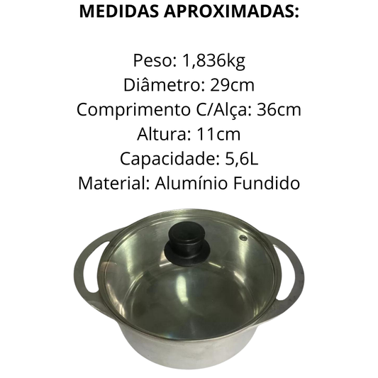 Caçarola de Aluminio Fundido Com tampa 5,6L