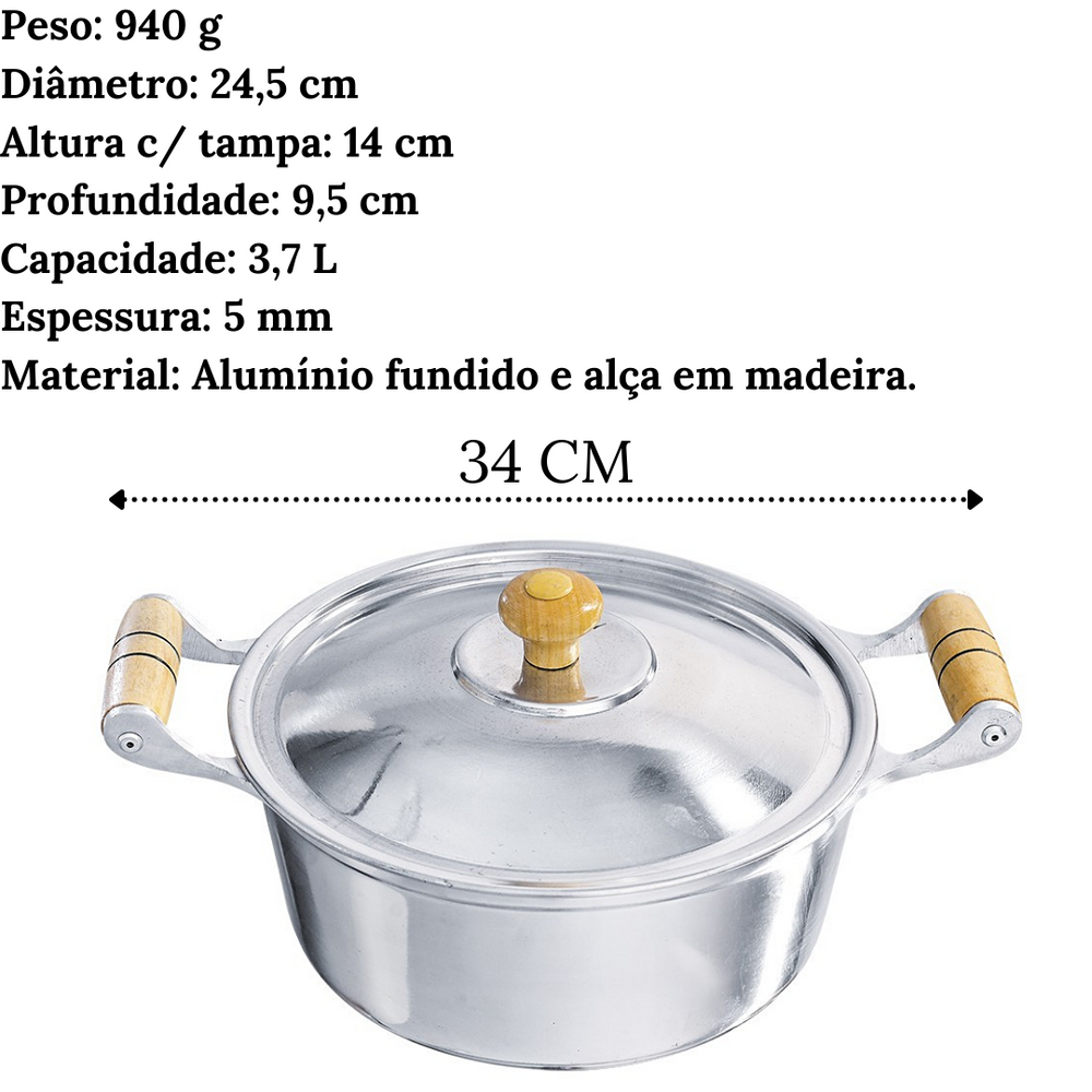 Caçarola N24 Com Tampa em Aluminio Fundido 3,7L Carola