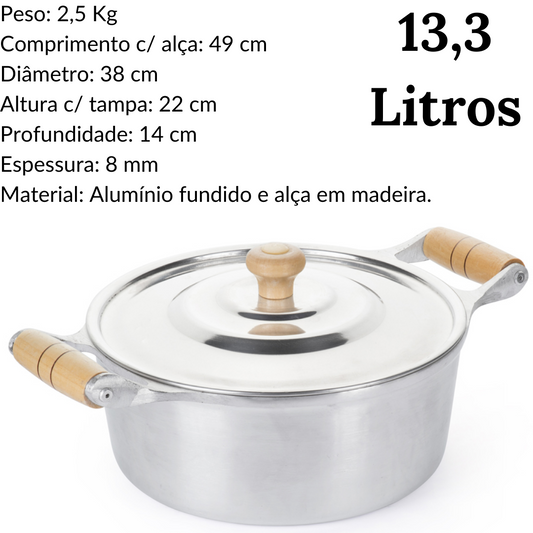 Caçarola Grande N38 Com Tampa em Aluminio 13,3L