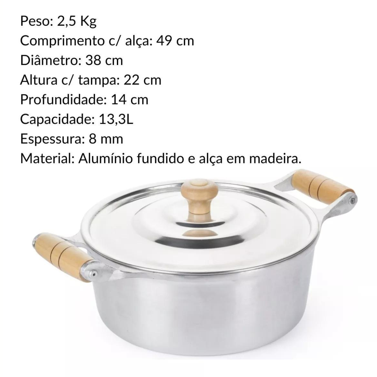 Caçarola N38 Alumínio Fundido Alça Madeira