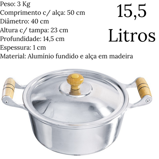 Caçarola Grande N40 com Tampa em Aluminio 15,5L