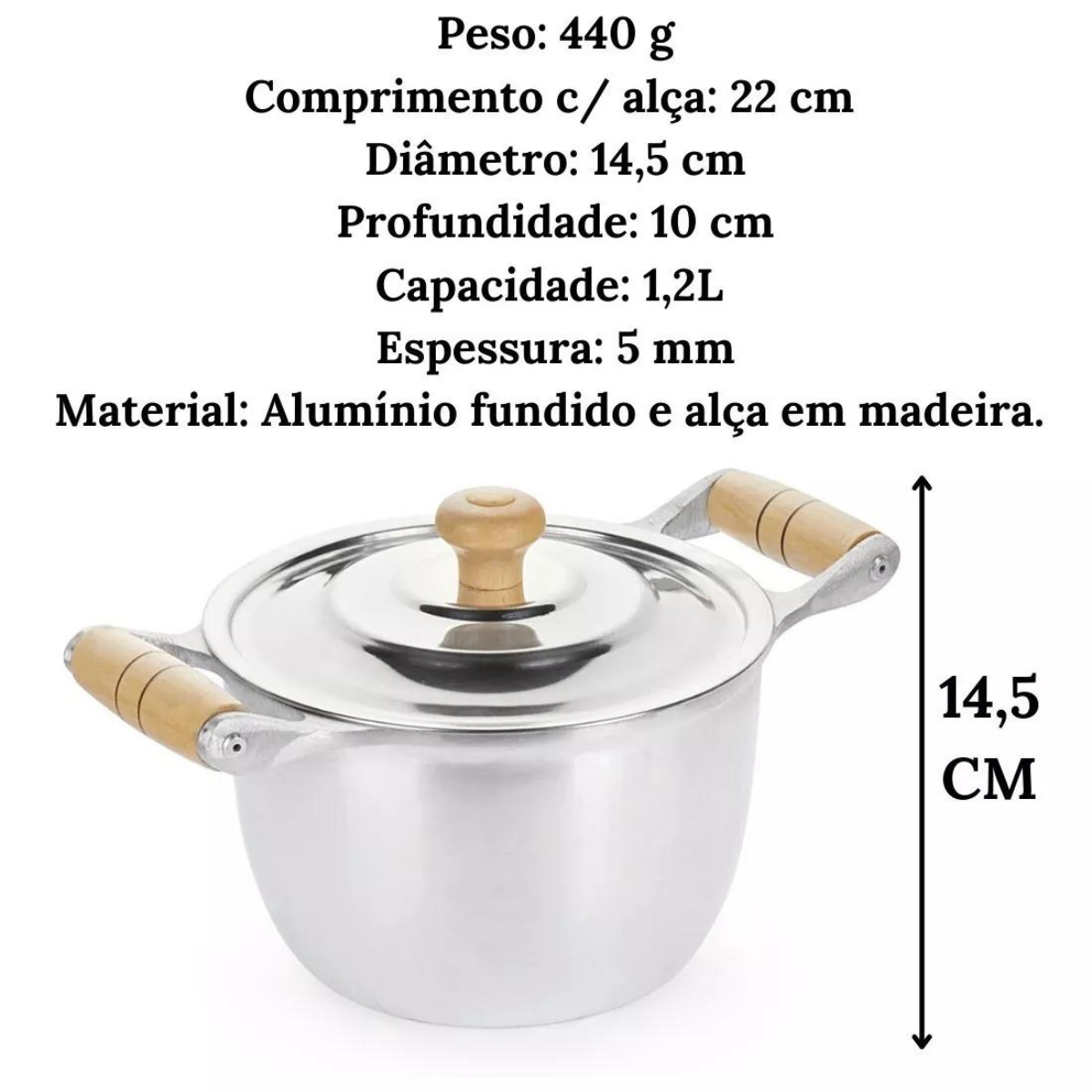 Caldeirão N14 Com Tampa em Aluminio Fundido 1,2L Carola
