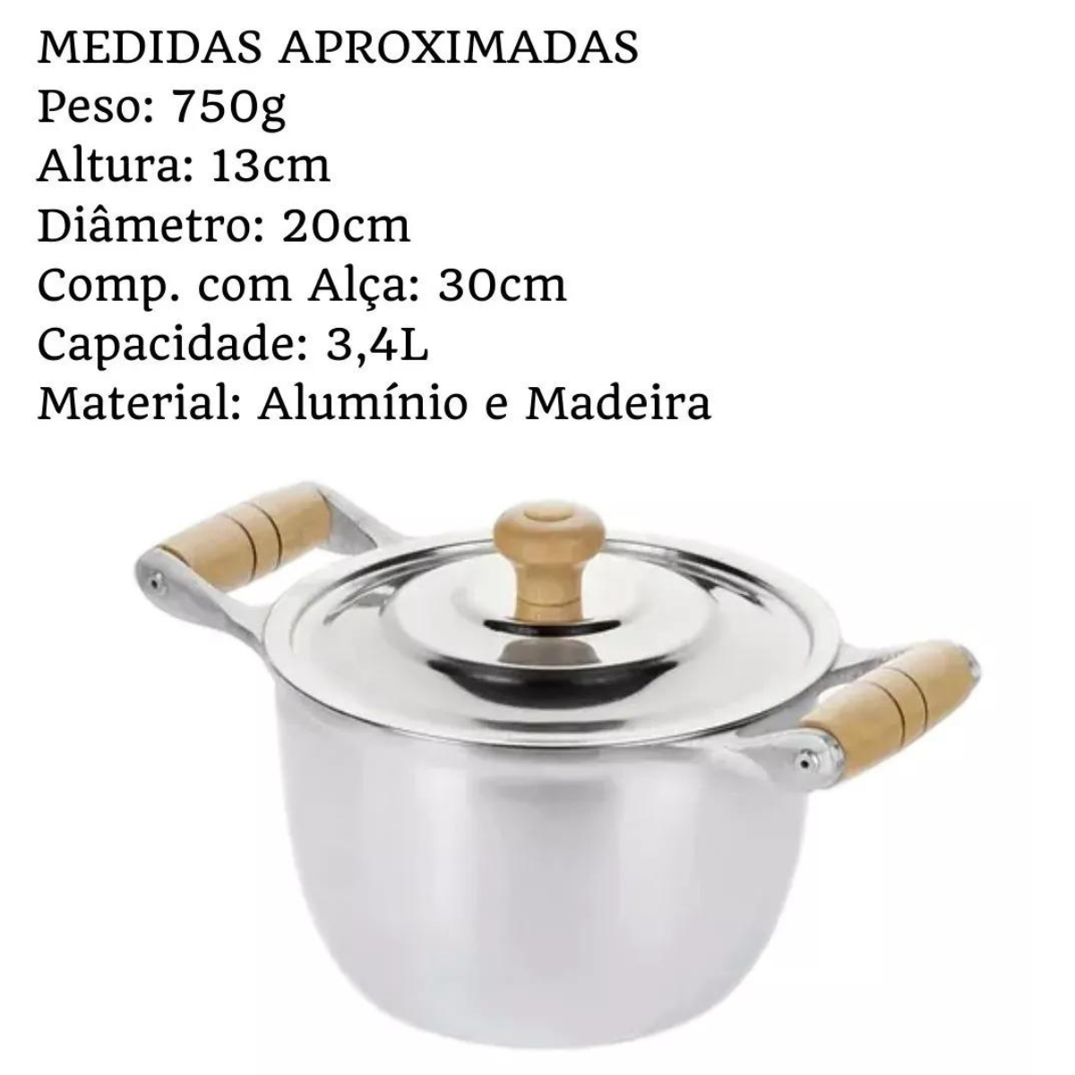 Caldeirão de Aluminio Com Tampa e Duas Alças 3,4L Carola