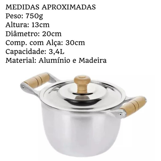 Caldeirão de Aluminio Com Tampa e Duas Alças 3,4L