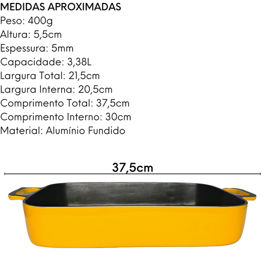 Assadeira Retangular Alumínio Fundido N1 Amarela 3,38L