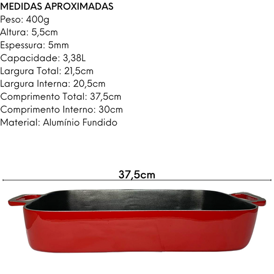 Assadeira Retangular Fundida N1 Vermelha 3,38L