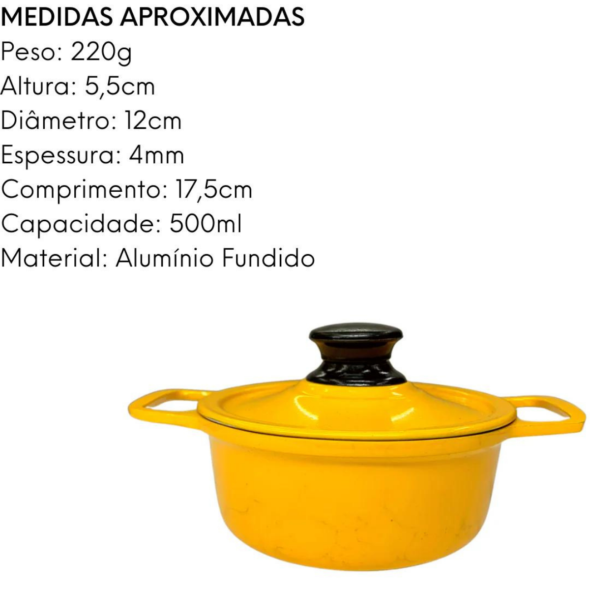 Caçarola Com Tampa Amarela em Aluminio 500ml Carola