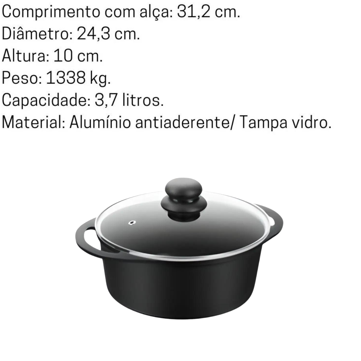 Caçarola Preta N24 Antiaderente 3,7L