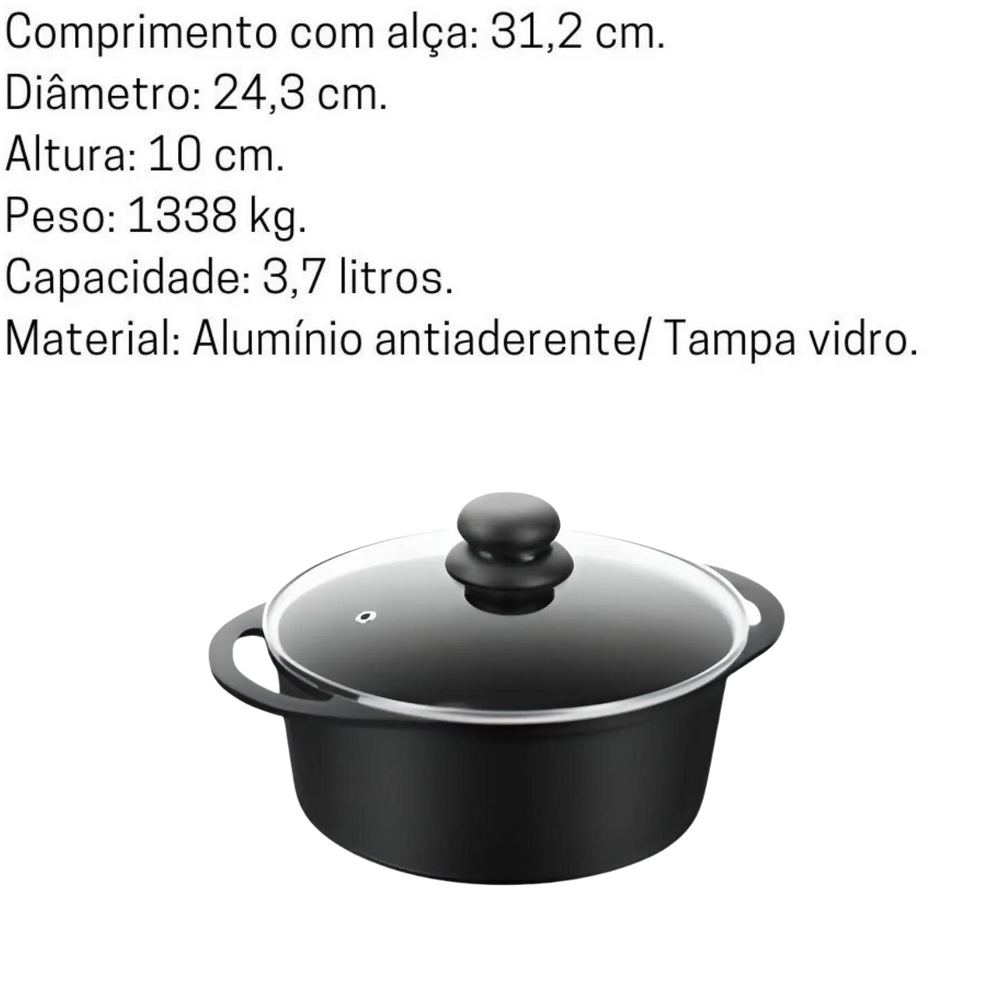 Caçarola Preta N24 Antiaderente 3,7L - A Gourmet