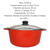 Caçarola Antiaderente Vermelha N24 Com Tampa - A Gourmet