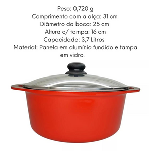 Caçarola Antiaderente Vermelha N24 Com Tampa - A Gourmet