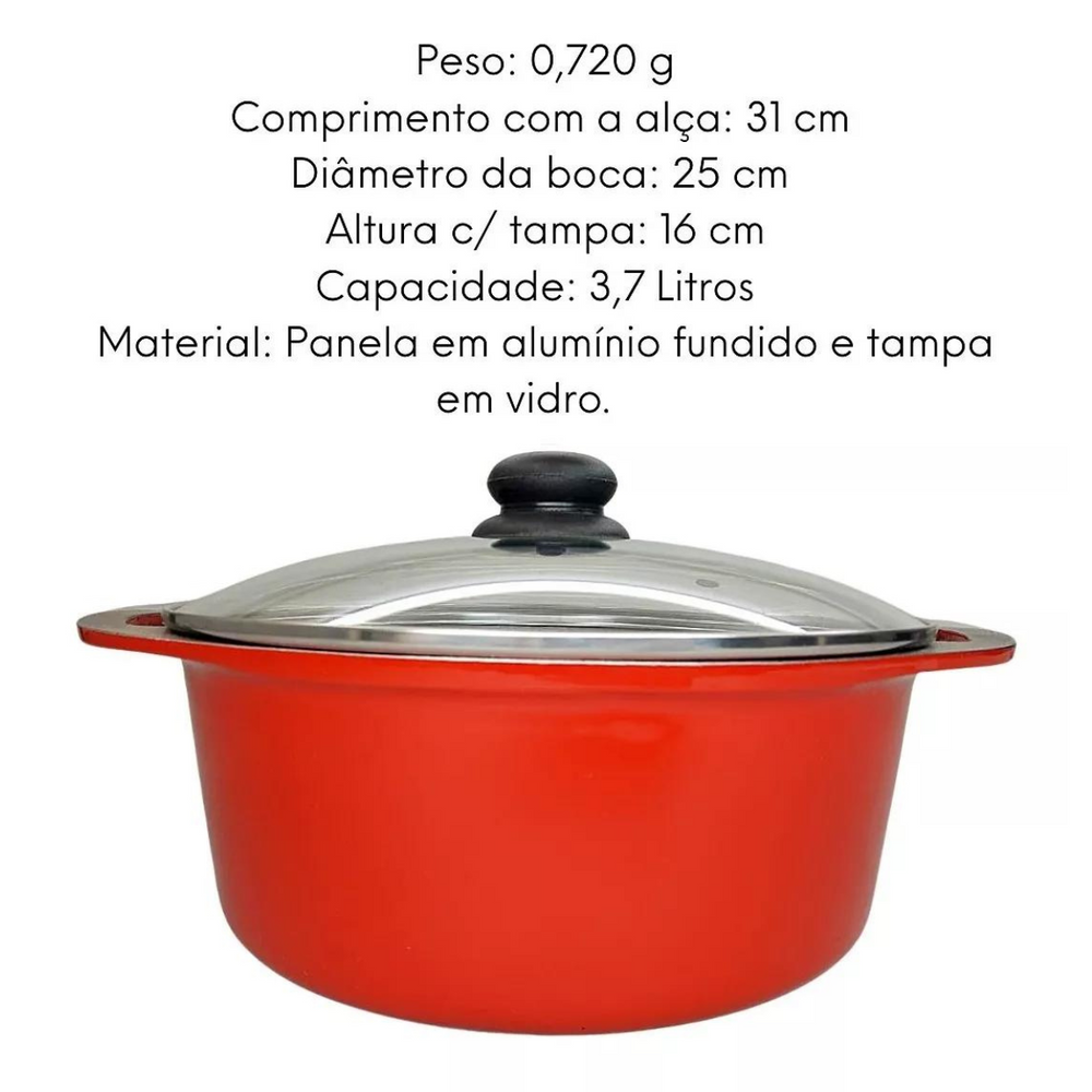 Caçarola Antiaderente Vermelha N24 Com Tampa - A Gourmet