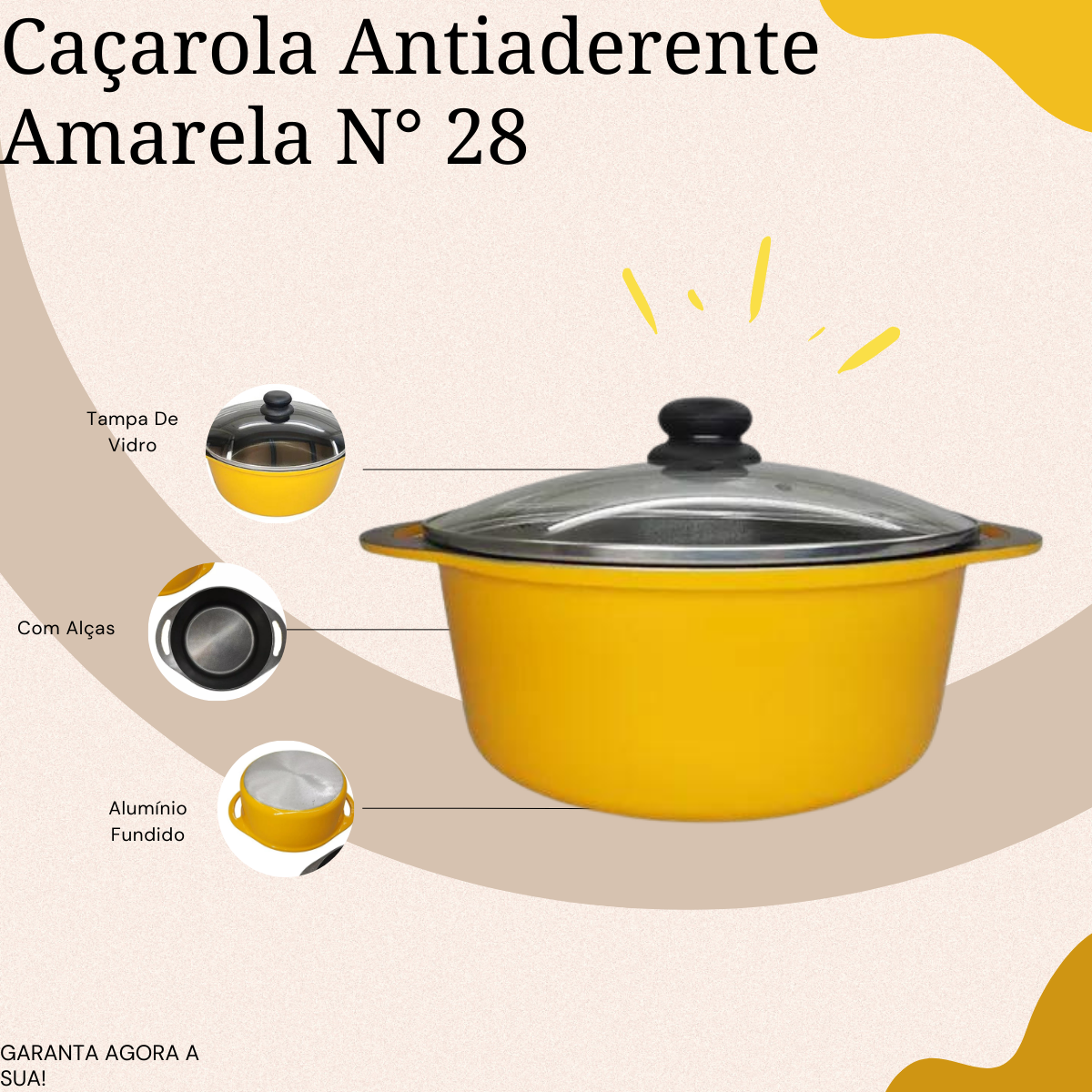 Caçarola Antiaderente Com Tampa N28 Amarela - A Gourmet