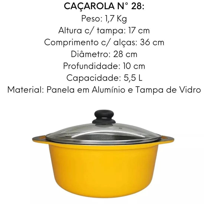 Caçarola Antiaderente Com Tampa N28 Amarela Main Image