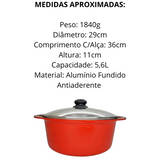 Caçarola Aluminio Fundido Antiaderente Vermelha 5,6L - A Gourmet