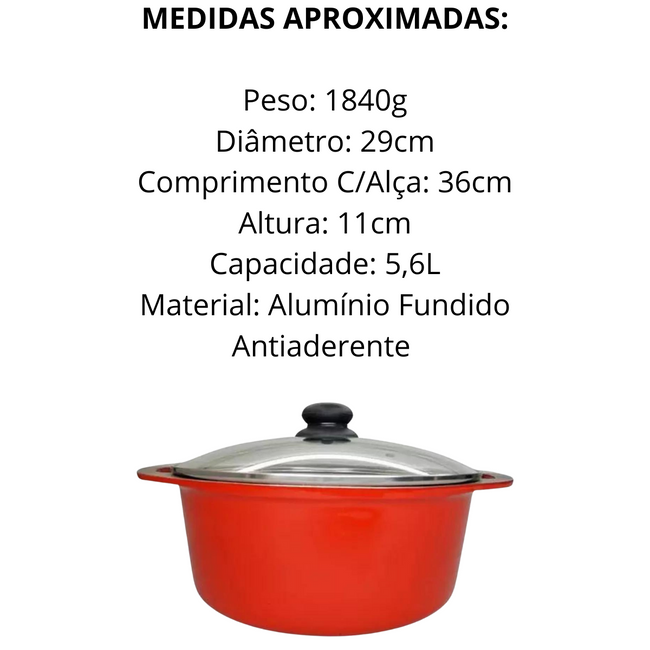 Caçarola Aluminio Fundido Antiaderente Vermelha 5,6L Main Image