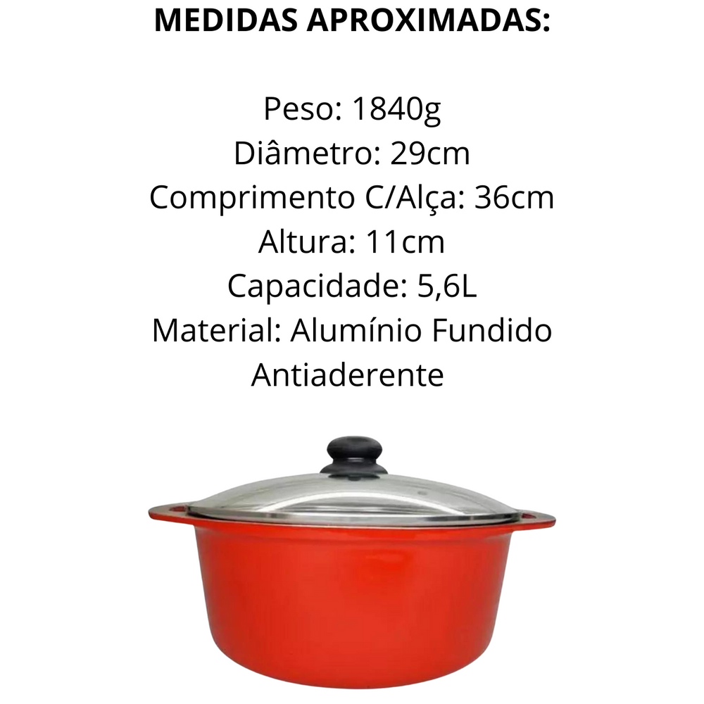 Caçarola Aluminio Fundido Antiaderente Vermelha 5,6L - A Gourmet