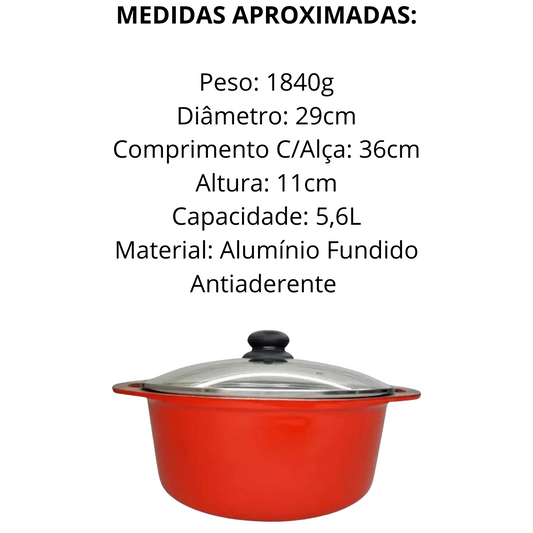 Caçarola Aluminio Fundido Antiaderente Vermelha 5,6L