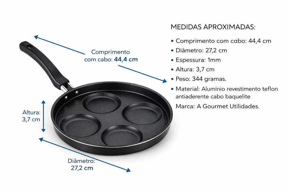 Frigideira 4 Ovos Aluminio Revestida Teflon